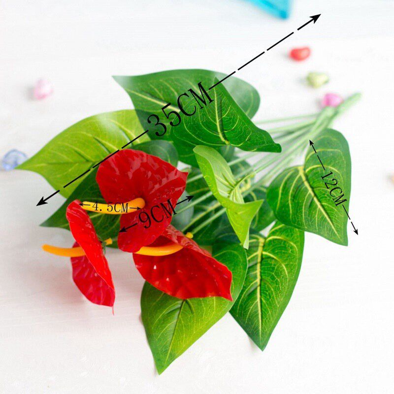 35cm 12Heads Artificial Anthurium Green Red Plastic Fake跨境