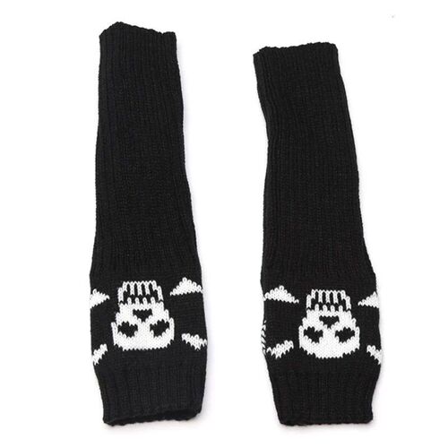 Black Women Gothic Gloves Winter Wrist Arm Warmer Skull Knit