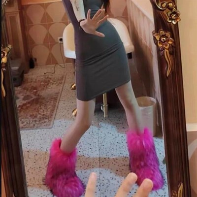 Womens Winter Fluffy Faux Fox Fur Boots Woman Plush Warm Sn