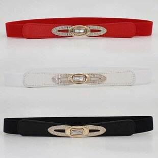 Thin Bel Womens Buckle Rhinestone Decorative Seal Bow Waist