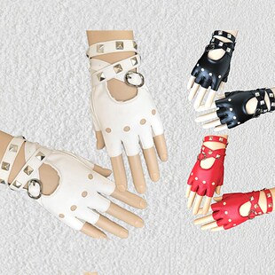 Rivet Unisex Driving Motor Cool Gloves Fingerless Leather