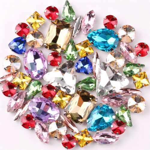 Silver claw setting 50pcs/bag shapes mix clear glass crystal