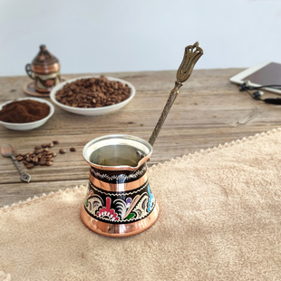 土耳其原装珐琅彩咖啡壶手工雕刻紫铜贵金属长柄挂耳手冲家用