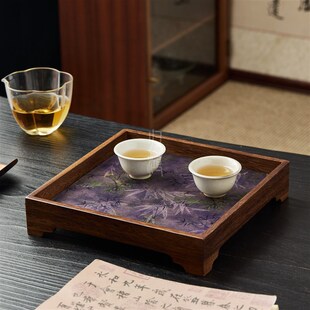 归鸿 胡桃木高脚干泡茶盘家用方形茶托盘复古实木茶台布艺茶席
