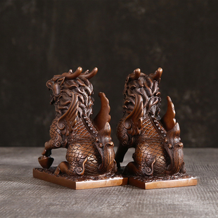 徽匠铜韵 紫铜财富麒麟摆件办公室乔迁开业工艺礼品家居玄关摆件