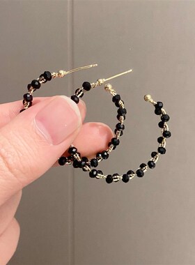 Temperament Light Luxury High Sense Black Crystal Ear Ring N