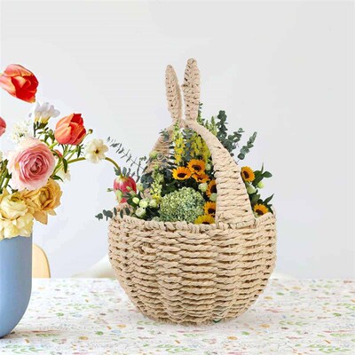 Easter Egg Hunt Basket Rabbit Ears Infant Toys Woven Candy D