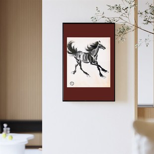 马匹作品徐悲鸿水墨黑白玄关书房客厅东方艺术画装饰画民宿挂画