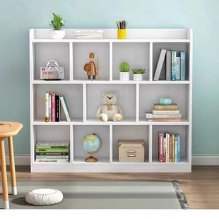 奶油风暖白色落地实木书架书柜置物柜柜儿童绘本架客厅读书角