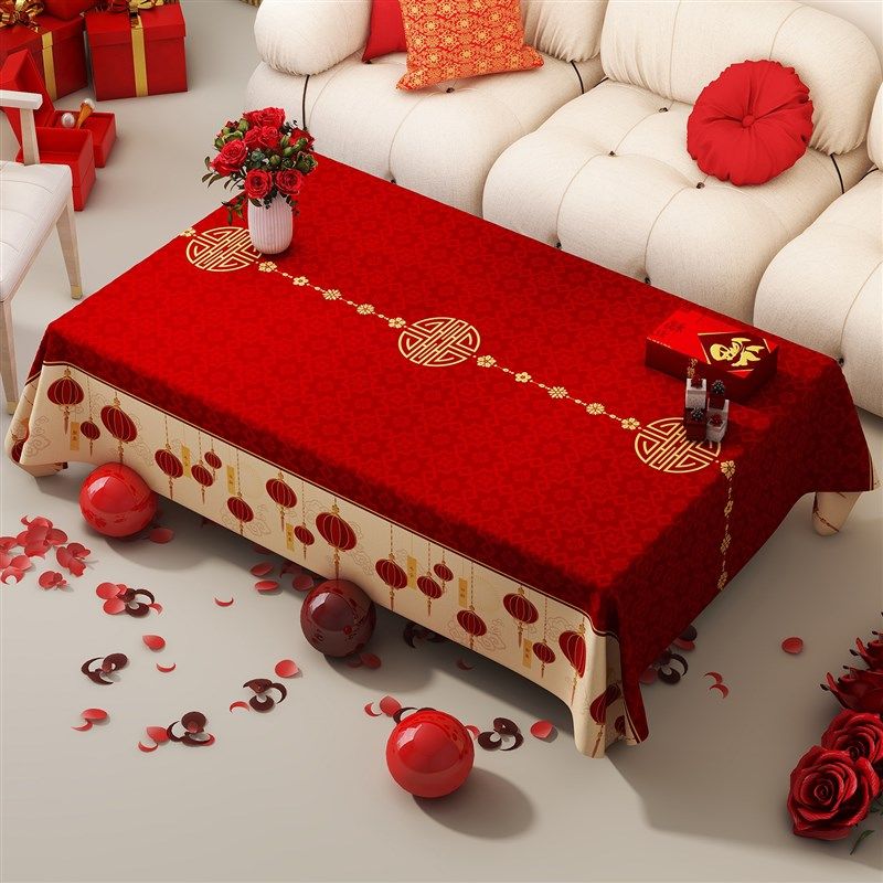 喜庆桌布防水防油免洗长方形茶几布餐桌客厅布置红色结婚订婚周岁,居家布艺,桌布,淘宝优惠券,粉丝福利购,淘宝优惠卷
