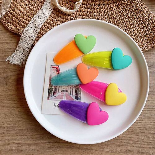 2pc Cute Colorful Heart BB Hairpin Hair Claw Clips Grips for