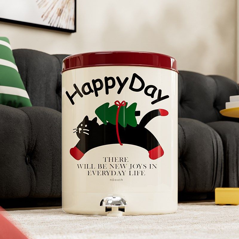 诺室脚踩垃圾桶带盖家用客厅卧室可爱猫大号纸篓卫生间脚踏垃圾筒