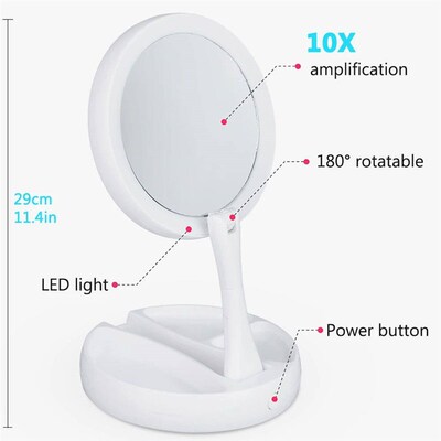 Foldable Led  Makeup Mirror With Light 10X Magnifying Dual P