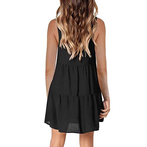 Summer Women??s Dress Fashion Solid Color Loose Dress Slee
