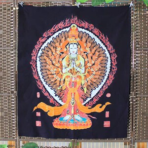 蜡染画手工棉布画中式挂画壁挂家居客厅装饰特色挂布彩色千手观音