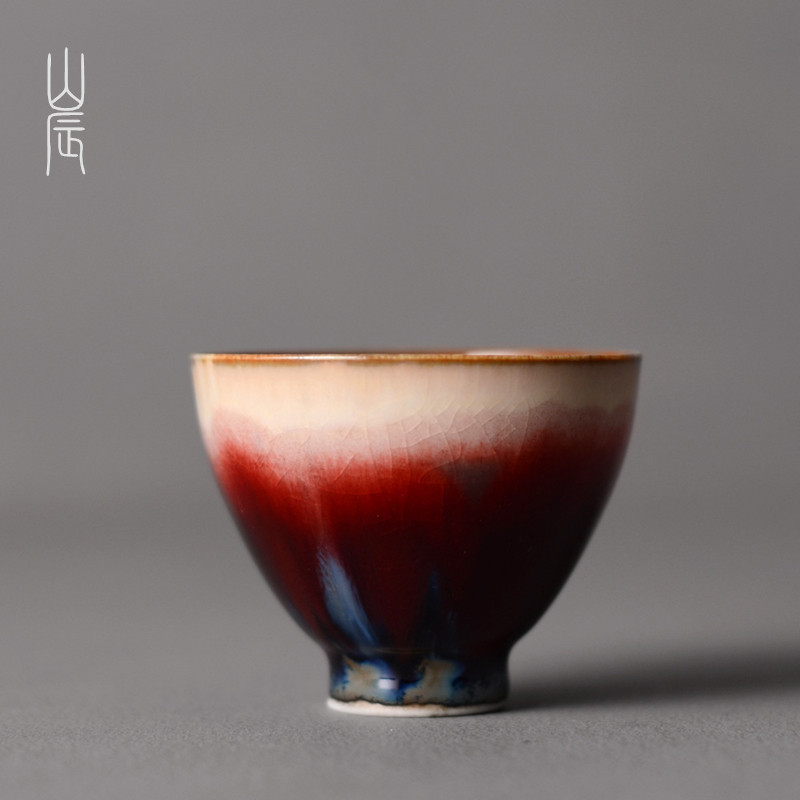 郎红窑变小茶杯冰裂开片茶盏纯手工色釉陶瓷主人杯个人单杯品茗杯