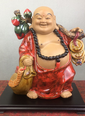 布袋佛小担金笑佛中式客厅酒柜陶瓷摆件石湾公仔办公室招财装饰品