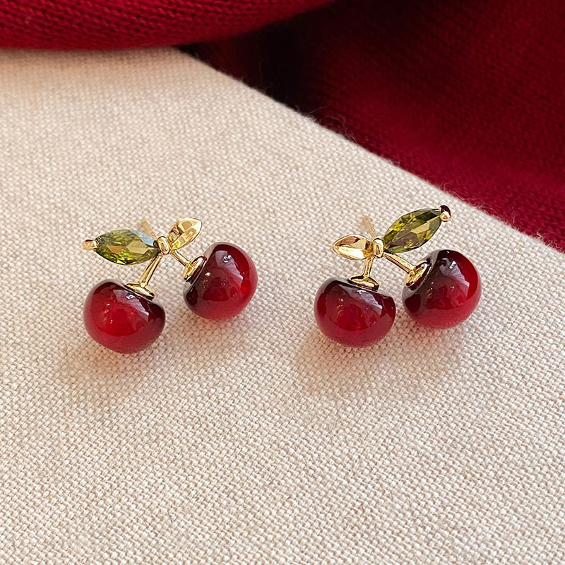 银针镶钻树脂樱桃耳钉精致小众气质百搭耳环轻奢高级感耳饰女,饰品/流行首饰/时尚饰品新,银饰耳饰,淘宝优惠券,粉丝福利购,淘宝优惠卷