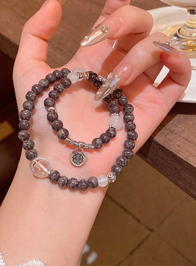 复古黑色名族风新中式个性多层百搭叠戴手链女高级感烈火图腾吊坠