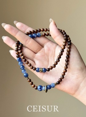 新中式虎眼石双层叠戴串珠手链女个性时尚百搭气质项链锁骨链