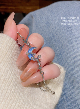 月溅星河梦幻蓝色星月手链女轻奢小众高级设计感抽拉式手饰品