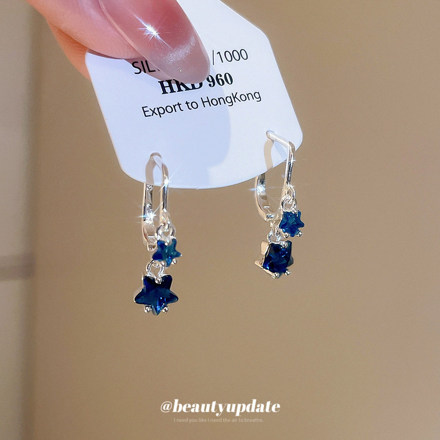 新款锆石蓝色星星耳扣女甜美清新耳环in耳钉小众轻奢高级感耳饰,饰品/流行首饰/时尚饰品新,银饰耳饰,淘宝优惠券,粉丝福利购,淘宝优惠卷