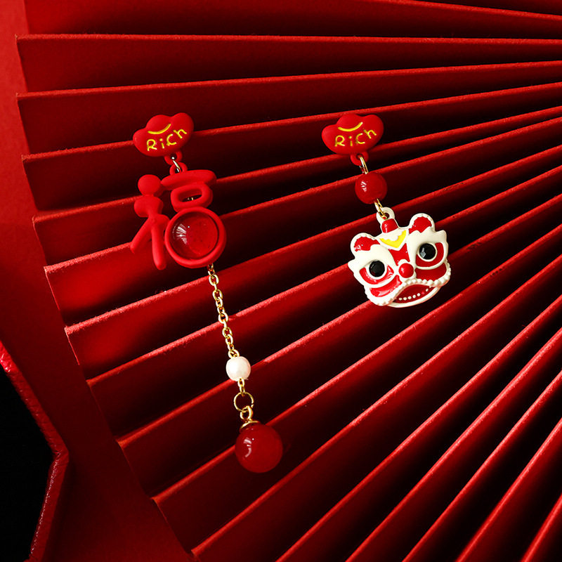 银针树脂滴油福字醒狮耳钉新年红色气质百搭耳环轻奢高级感耳饰女,饰品/流行首饰/时尚饰品新,银饰耳饰,淘宝优惠券,粉丝福利购,淘宝优惠卷