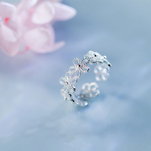 Silver Plated Flower Petals Rings For Women Girl Sweet Simpl