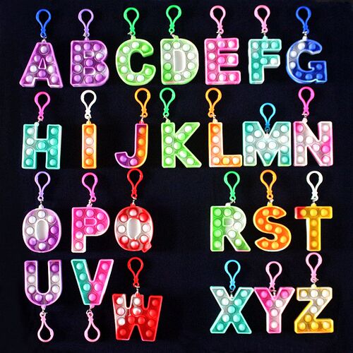 26-letter Keychain Fidget Toys Silicone Push Bubble Simple D