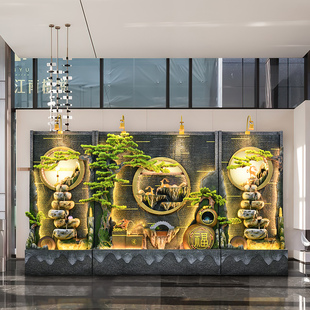 水幕墙流水屏风隔断办公室客厅玄关假山喷泉背景墙鱼池景观摆件
