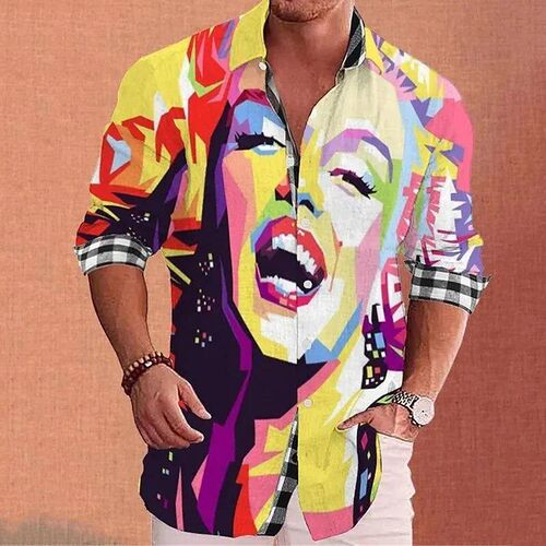 2023 Fashion Shirt Lapel Casual Mens Graffiti Ink Painting