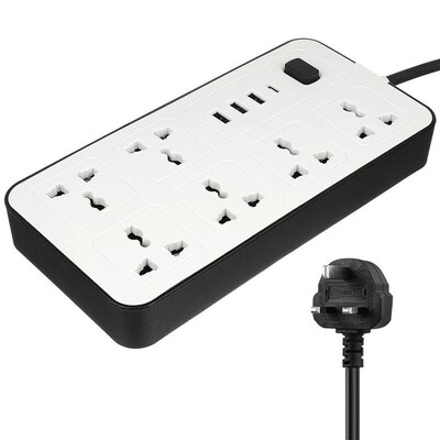 Flat Power Strip Extension Cable Multi Plug Outlet With USB