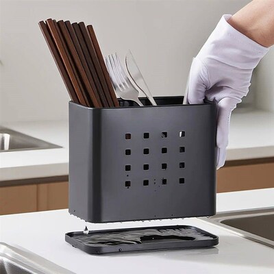 Black Metal Cutlery Organizer Holder, Large Capacity Utensil
