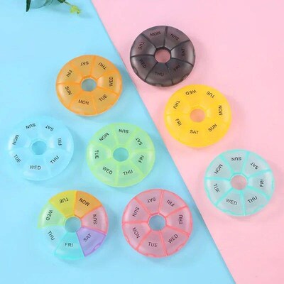 1Pcs Round Pill Case Plastic 7 Days Weekly Tablet Candy Box