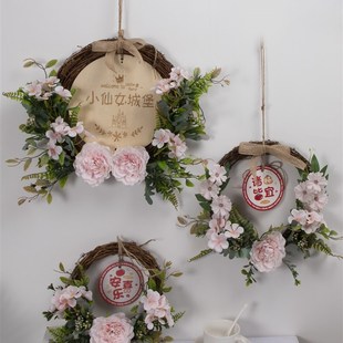 装饰花墙壁客厅卧室背景墙面创意藤编门上花环挂件墙上遮丑装饰品