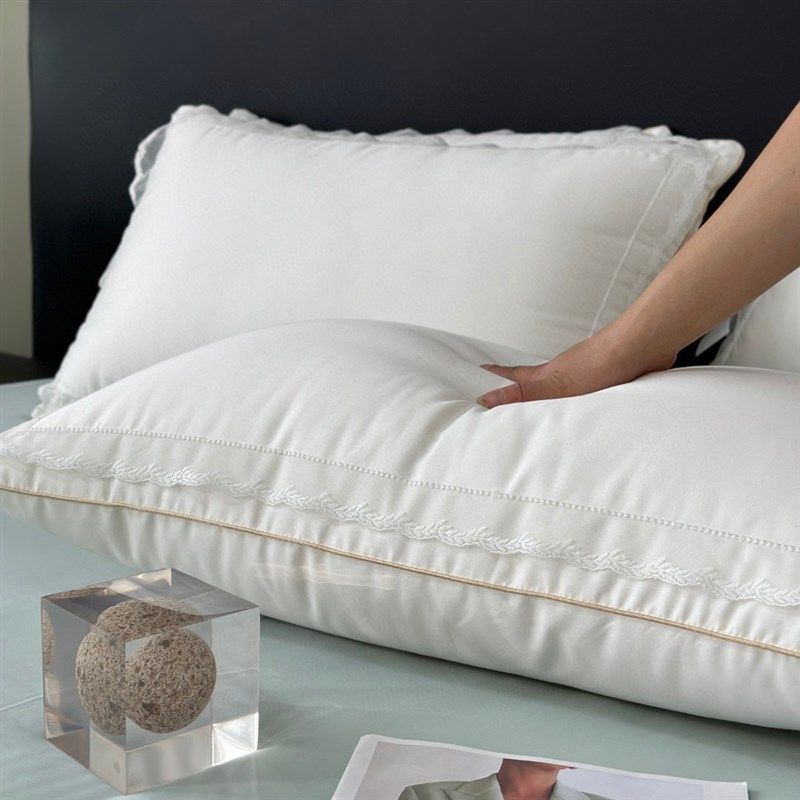 法式蕾丝花边枕全棉贡缎枕头芯柔软蓬松中枕一对装,床上用品,枕头/枕芯,淘宝优惠券,粉丝福利购,淘宝优惠卷