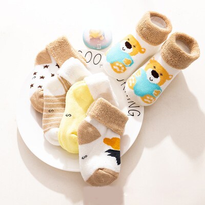 5Pairs/Set Winter Warm Strip Baby Socks Cute Cartoon Dot Thi