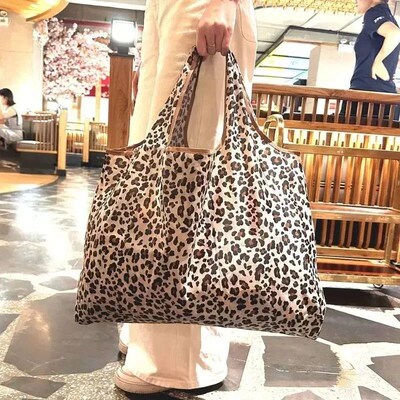 Large Capacity Leopard Print Hand Shopping Bag Womens Daily
