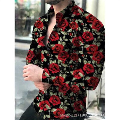 Mens casual floral long-sleeved shirt Hawaiian beach shirts