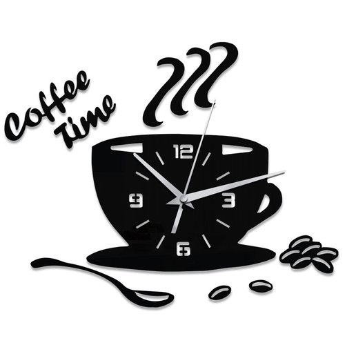 Creative Coffee Cup Shaped Wall Clock Modern Design 3D Mirro