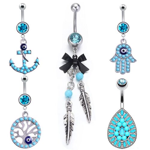 1PC Summer Blue Belly Button Ring Stainless Steel Navel Pier