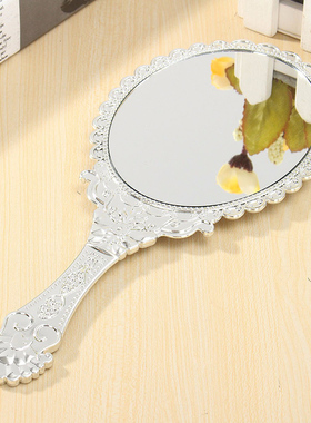 1Pcs Silver Vintage Mirror Ladies Floral Repousse Oval Round