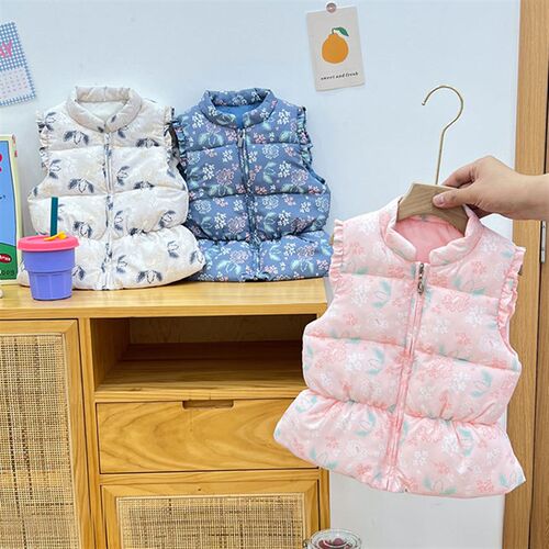 Fashion Warm Baby Girls Puffer Coat Vest Ruffle Sleeved Ligh