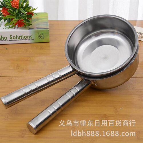 Thickened Kitchen Round Handle Stainless Steel Ladle with Lo