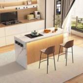 轻台奢大理536墅石餐桌开靠放式 一体沙发后背吧别小户型厨房岛台