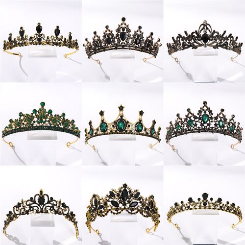 Vintage Baroque Black Color Queen Tiaras Crown Diadem Crysta