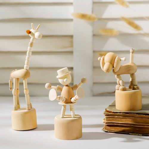 Cartoon wooden artwork movable puppet desktop figurine Ornam
