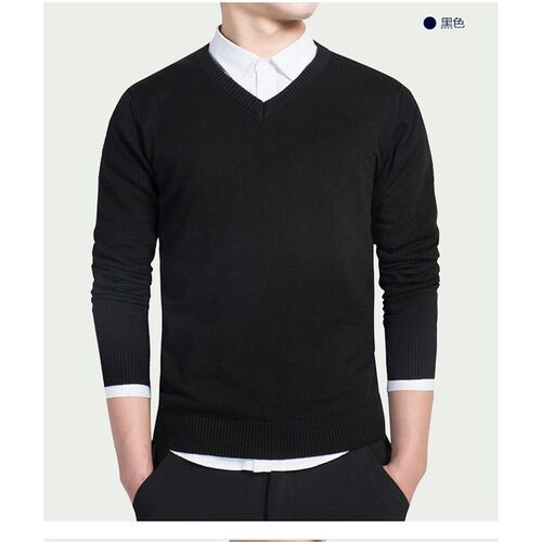 Solid Color Long Sleeve Sweater Mens V-neck Turtleneck Men