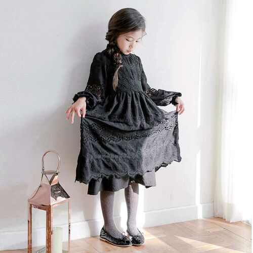 Girls Dress Autumn New Childrens Wear Chiffon Embroidered