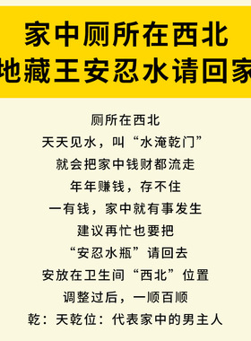 安忍水瓶子床头朝西厕所西北角卧室化五黄二黑六帝钱龙银家居摆件
